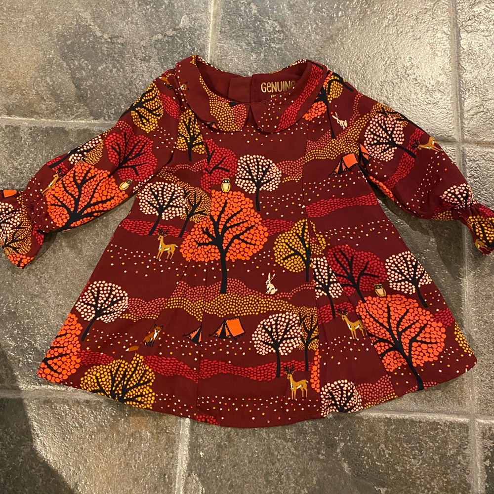 Genuine Kids from OshKosh Girl’s Burgundy Woodland Theme Flowy Casual Dress 12M